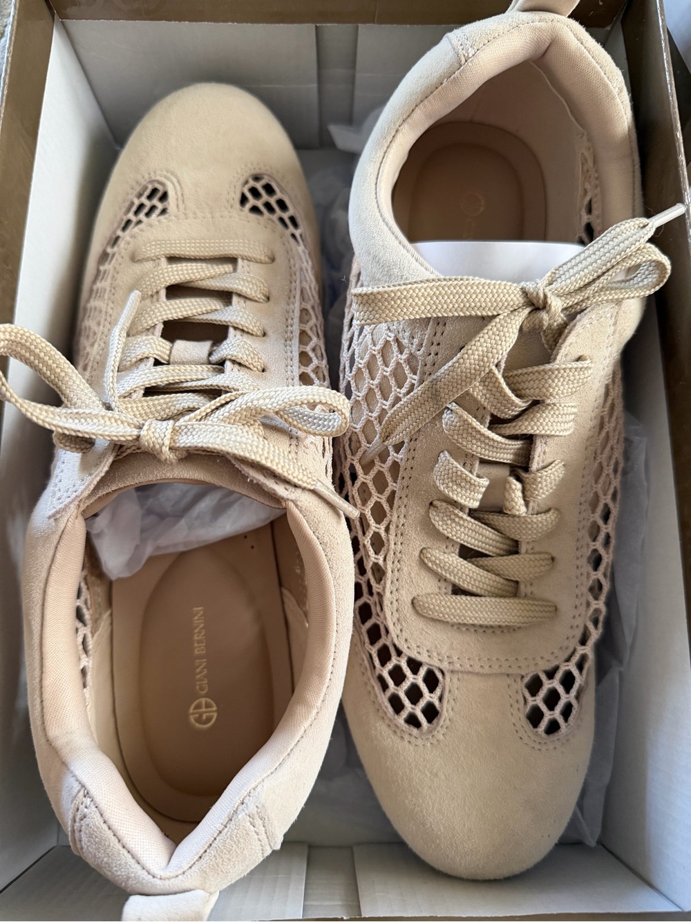 Giani Bernini Beige Mesh Panel Lace-Up Sneakers